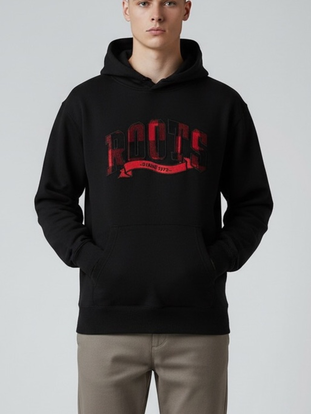 Roots Canada Plaid Pullover Embroidered Sweatshirt